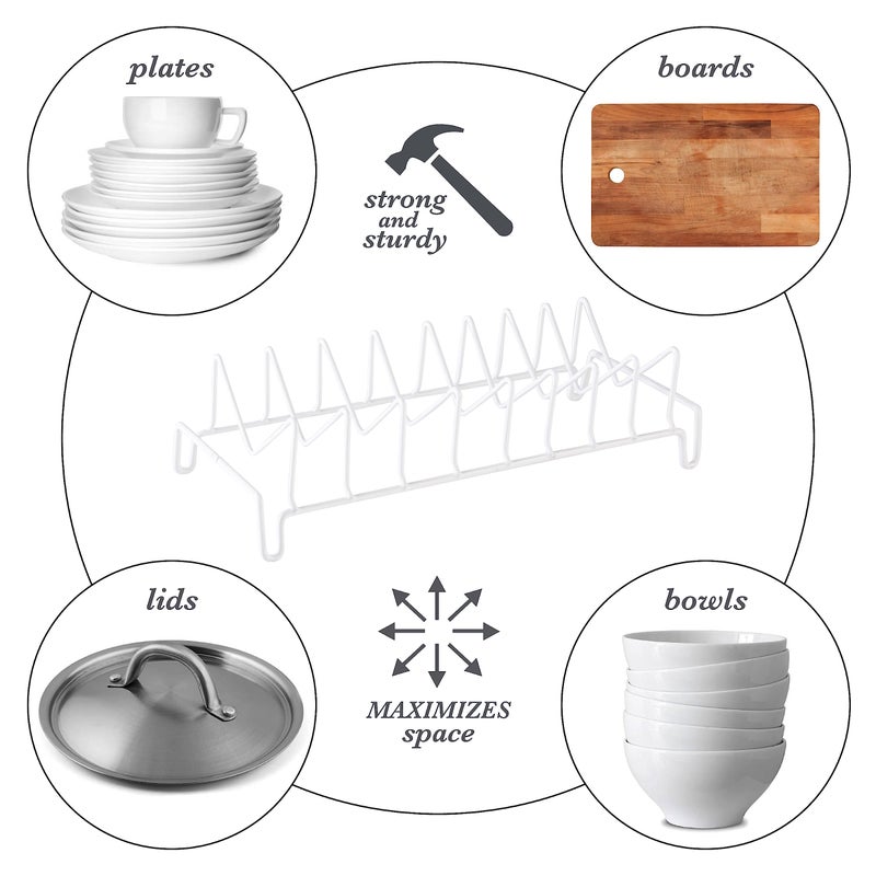 Kitchen Details 8 Section Lid and Plate Organizer | Free Standing | Pot, Pan & Cutting Board Holder | Cabinet Pantry and Countertop Organization | White - Image 3